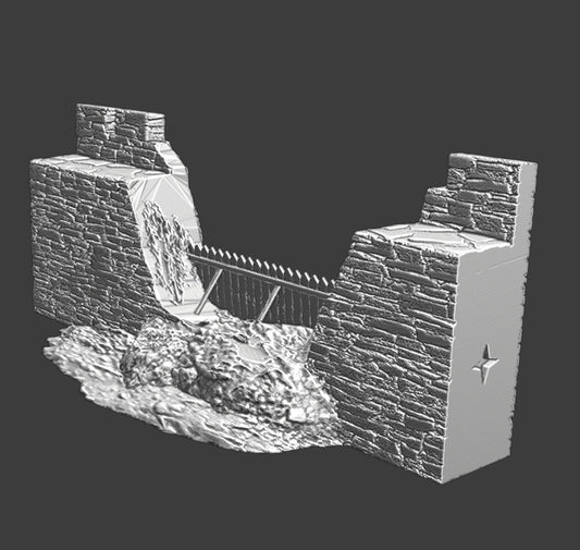 Medieval castle wall destroyed and defended