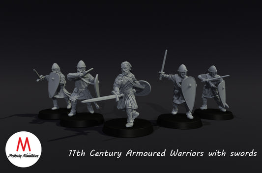 Gepanzerte Krieger aus dem 11. Jahrhundert mit Schwertern