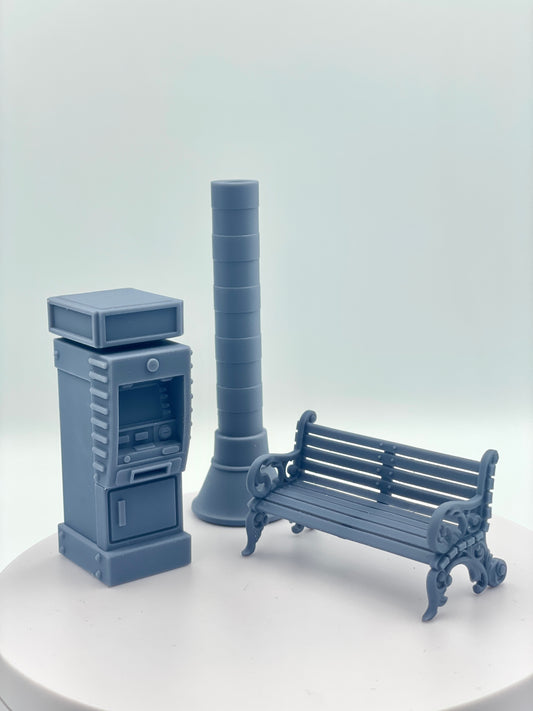 Terrain (ATM, Parkbench, Steampole)